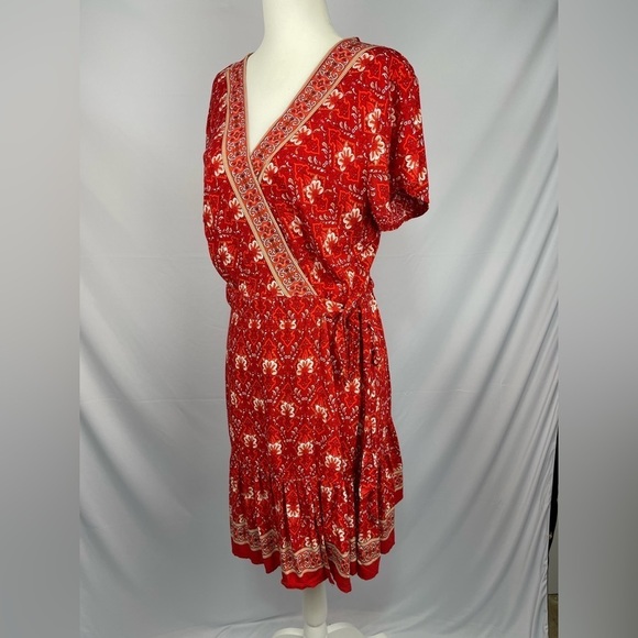 Zesica floral type print wrap dress v-neck short sleeve women’s size L - Picture 6 of 16